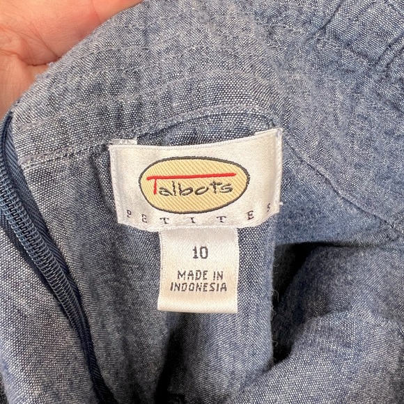 Talbots Chambray Midi Dress 10P Blue Sleeveless Frayed Hem Fit & Flare - Picture 4 of 8